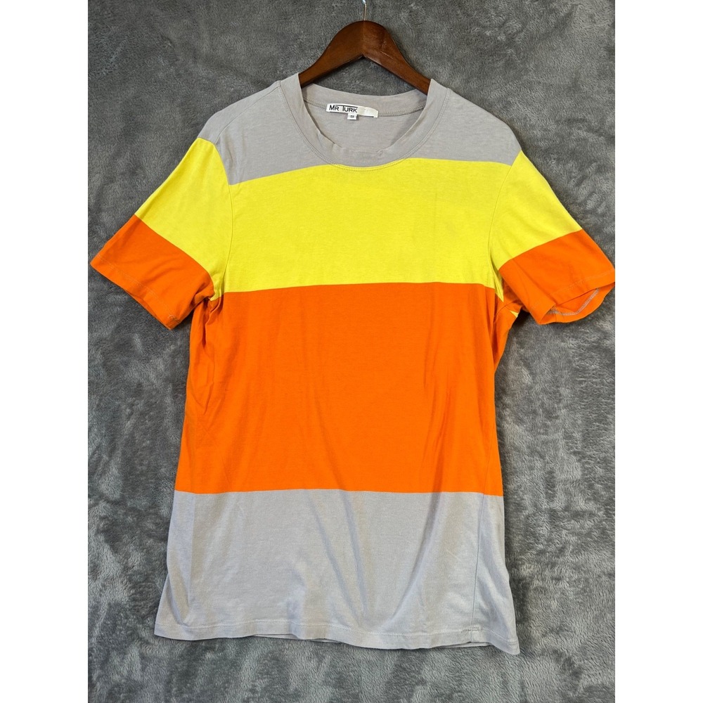 Mr. Turk Colorblock T Shirt Mens Small Orange Yellow Gray USA Made Trina Turk